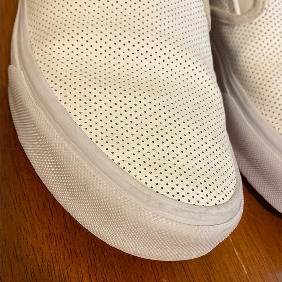 Vans Unisex Leather Like White Perforated Slip On Shoes Sneakers Skater - Picture 4 of 13